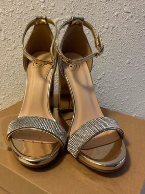 Delicious Gold Bling Chunky Heels